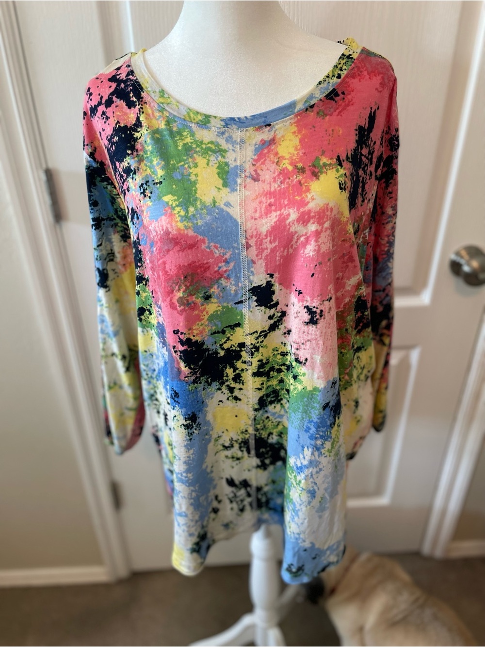 Westbound Multicolor Abstract Splash 3/4 Sleeve Top